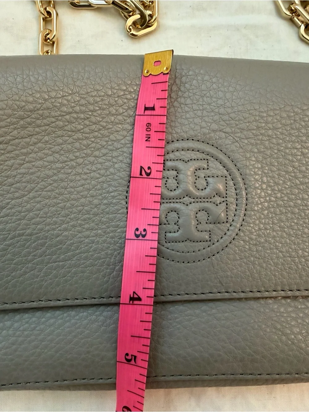 Tory Burch Amanda Gray Leather Logo Crossbody Chain Bag